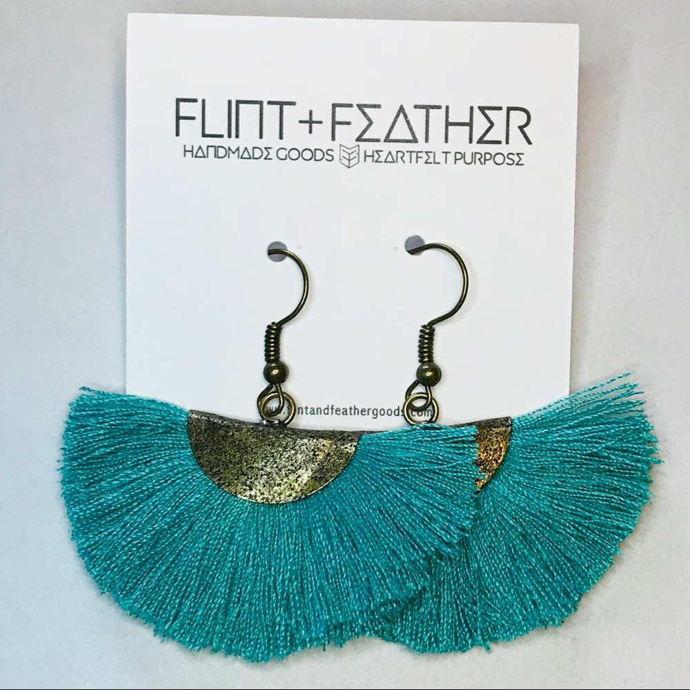3pk Teal Fiesta Fan Fringe Earrings